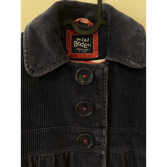~Girls MINI BODEN Blue Corduroy Pea Coat 9/10 Polka Dot Lining Kids button snap~